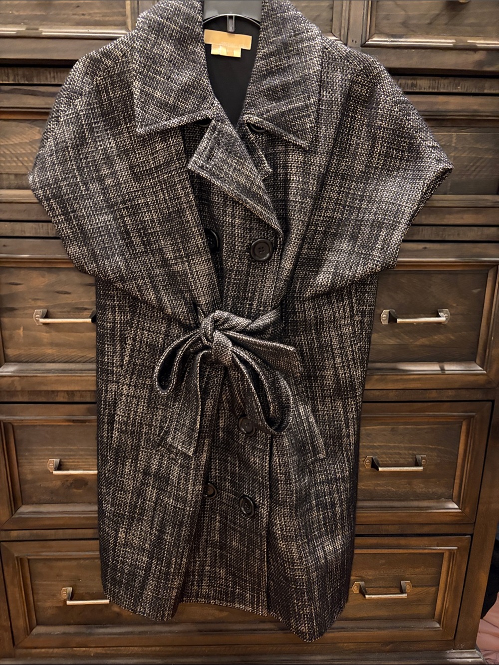 Michael Kors BlackTweed Belted Cape Coat